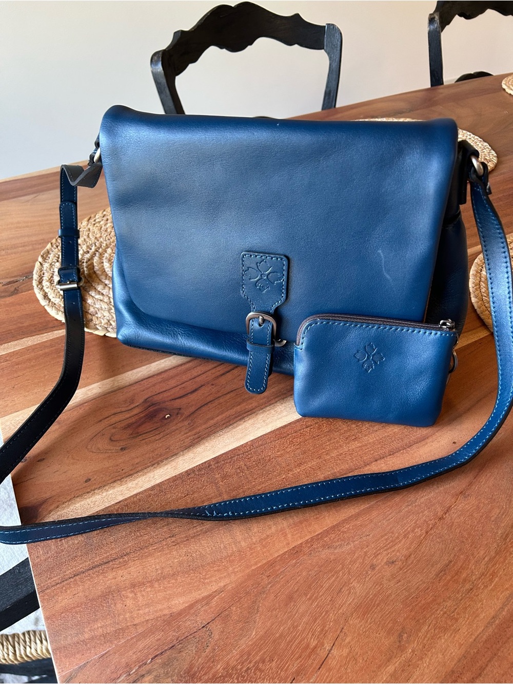 Patricia Nash Mili Leather Medium Flap Crossbody w/Coin Pouch Blue